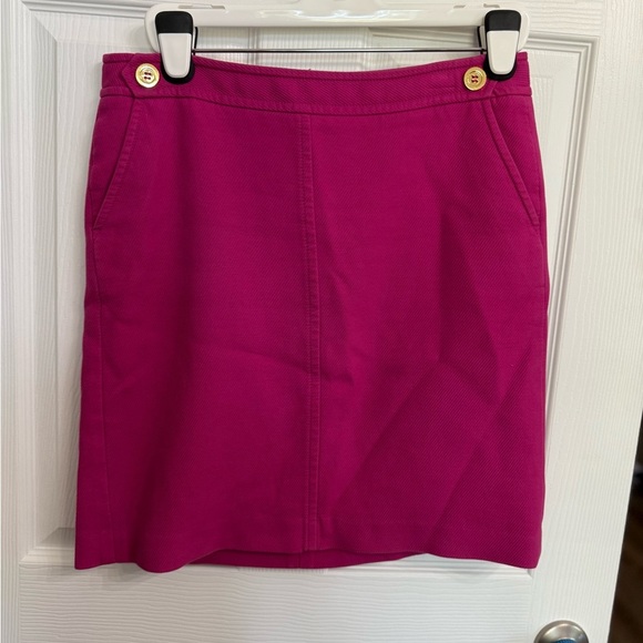 Talbots Solid Pink A-Line Short Skirt Womens 12 P Gold Buttons Sailor Style Work - Picture 1 of 6